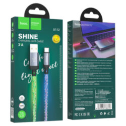 Кабель USB - Type-C HOCO U112 Shine, 3A, цветная градиентная подсветка, 1 метр, серый