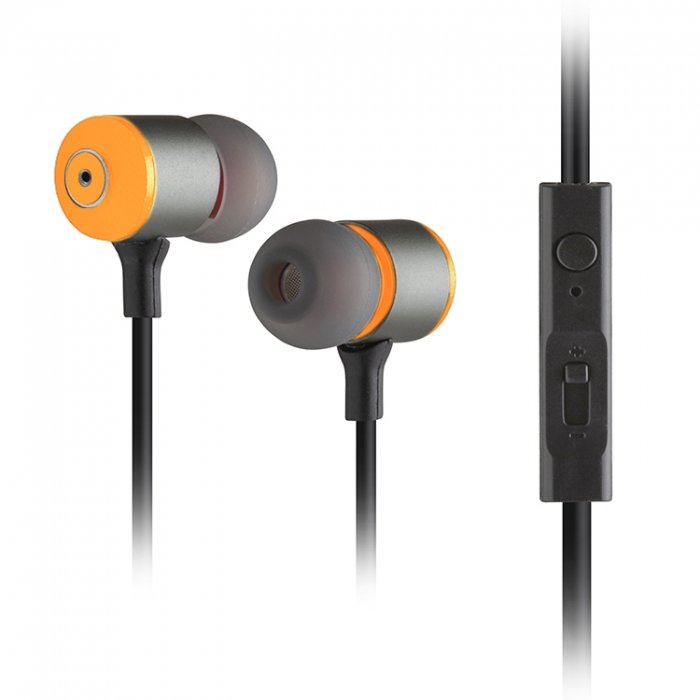 Гарнитура MP3 WALKER H710 Металл с регулировкой громкости оранжевая (круглый черный провод)