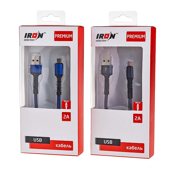 Кабель USB - MicroUSB Iron Selection PREMIUM ZT-10m 2A текстиль круглый синий