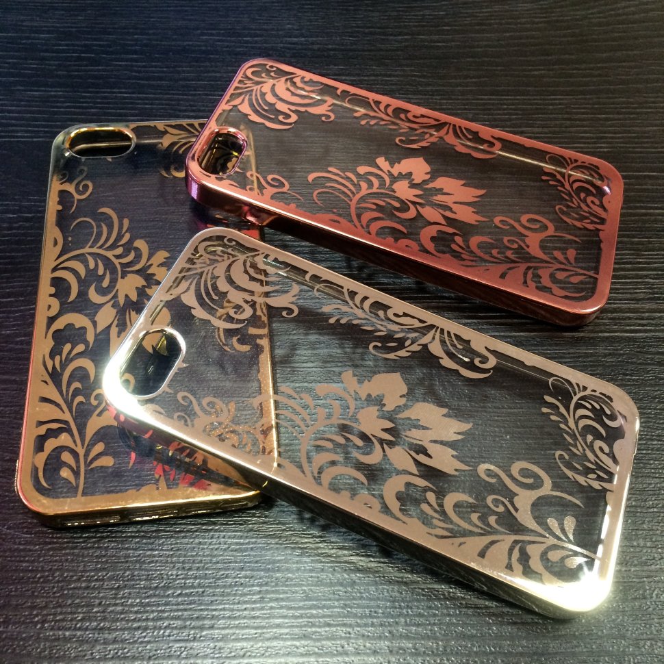Накладка силиконовая УЗОР Цветы IPhone 5 серебро