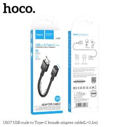 Адаптер Hoco U107 USB (папа) - Type-C (мама), кабель 10 см, черный