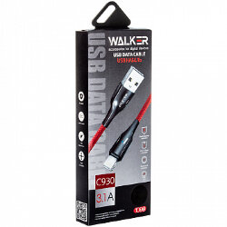 USB кабель на iPhone 5 WALKER C930 тканевый с индикатором красный 3.1A*