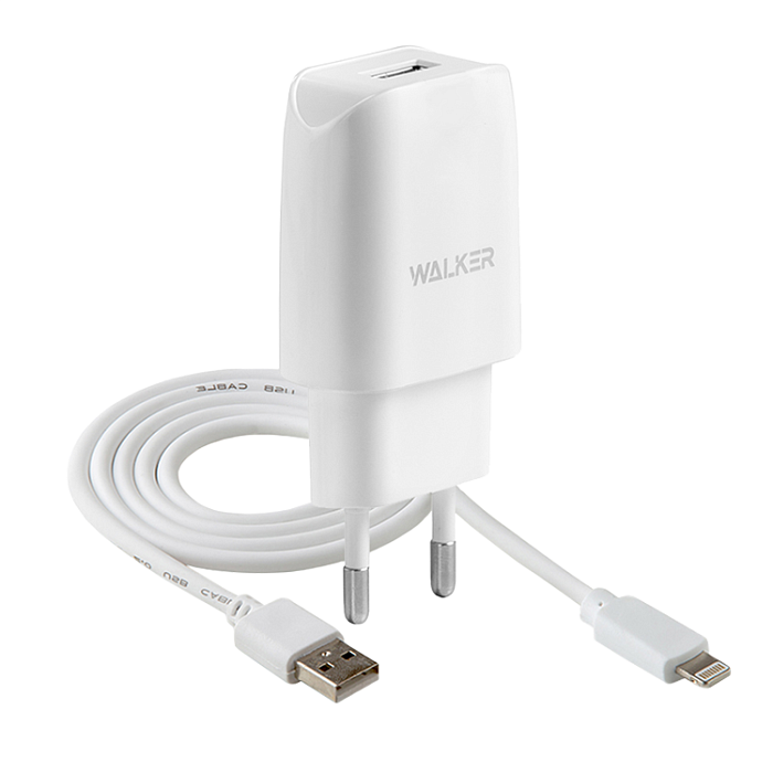 СЗУ WALKER WH-21 1*USB 5V-2.1A, Max 10.5W + кабель iPhone 5 белое