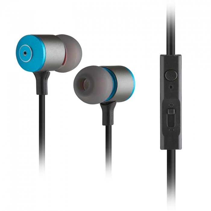 Гарнитура MP3 WALKER H710 Металл с регулировкой громкости синяя (круглый черный провод)