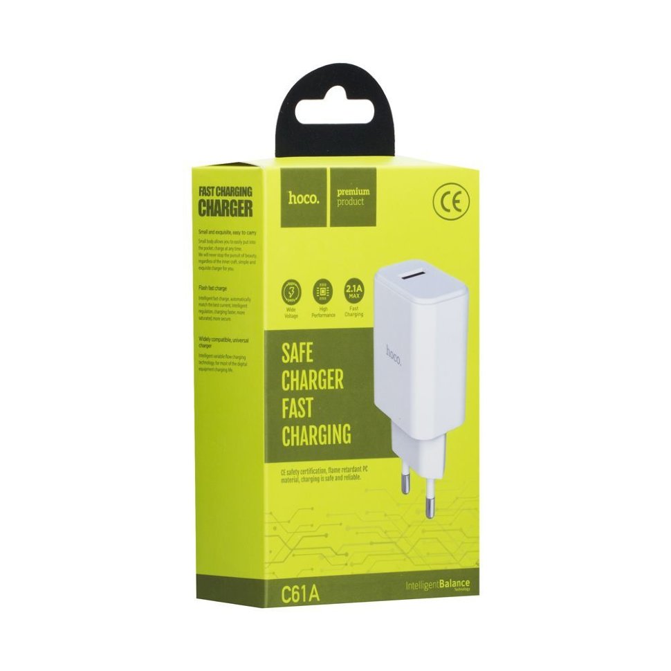СЗУ с USB HOCO C61A Victoria Fast Charge, Smart IC, 2.1A, белое