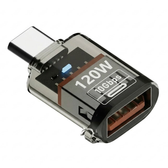Адаптер WALKER WA-042 Type-C (папа) - USB (мама) 120W, 10 Гб/с, черный