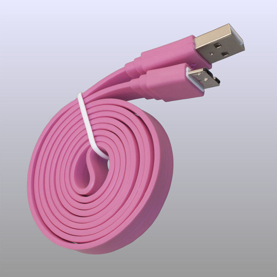 Кабель USB - MicroB 3.0 Samsung Note 3 ШИРОКИЙ плоский светло-розовый