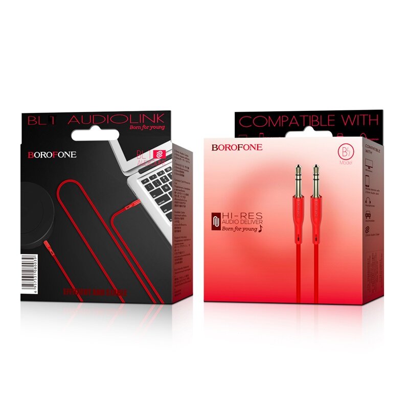 AUX кабель Borofone BL1, 100 см, красный - СКИДКА 10%