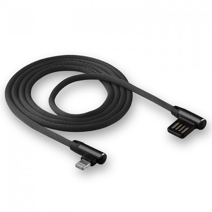 USB кабель на iPhone 5 WALKER C770 ткань угловой разъем черный