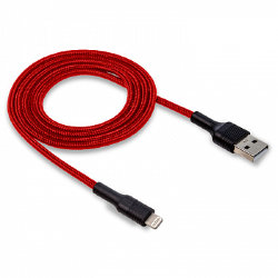 USB кабель на iPhone 5 WALKER C575 тканевый красный*