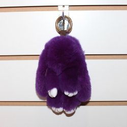 Брелок натуральный мех Заяц 14 см темно-фиолетовый
