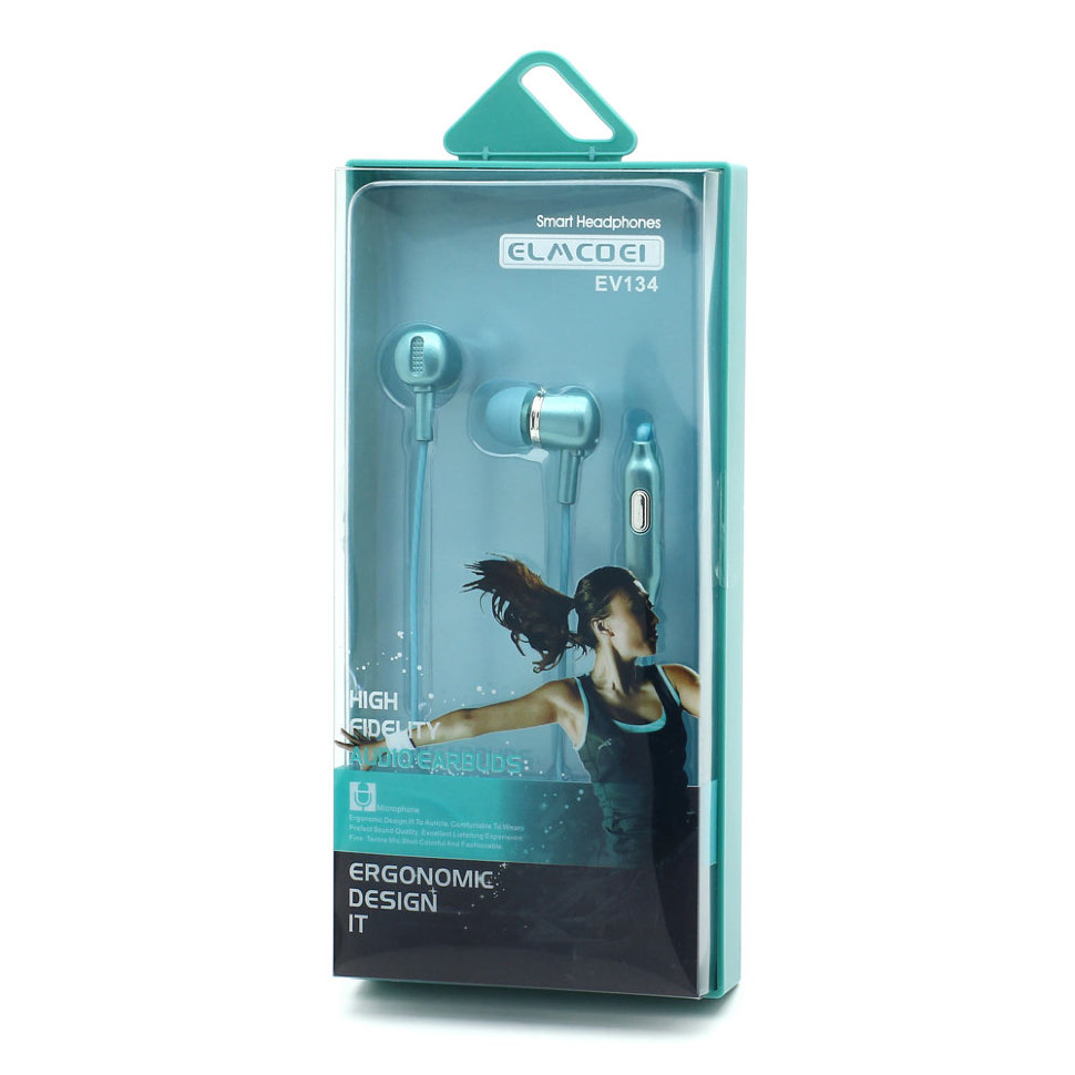 Гарнитура MP3 Elmcoei EV-134 с кнопкой ответа бирюза