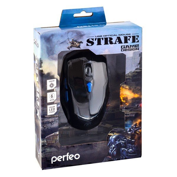Мышь игровая Perfeo PF-1731-GM Strafe проводная с подсветкой 6 цветов, черная