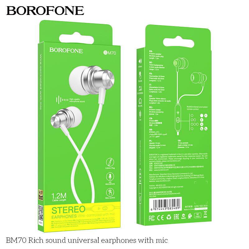 Гарнитура BOROFONE BM70 Rich, серебро
