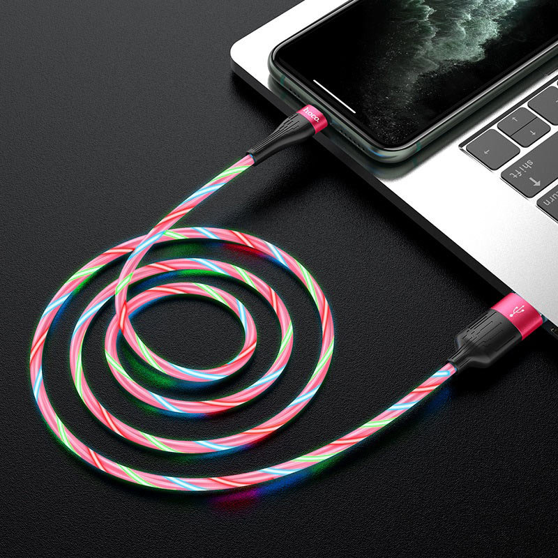 USB кабель на iPhone 5 HOCO U85 Charming night, 2.4A, светится в темноте, красный