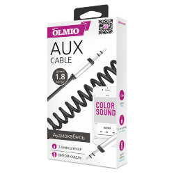 AUX кабель Olmio 3,5 * 3.5 ПРУЖИНА металлический штекер 1,8 метра черный