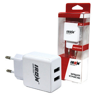 СЗУ с 2-мя разъемами USB IRON Selection PREMIUM 2A блистерная упаковка белое