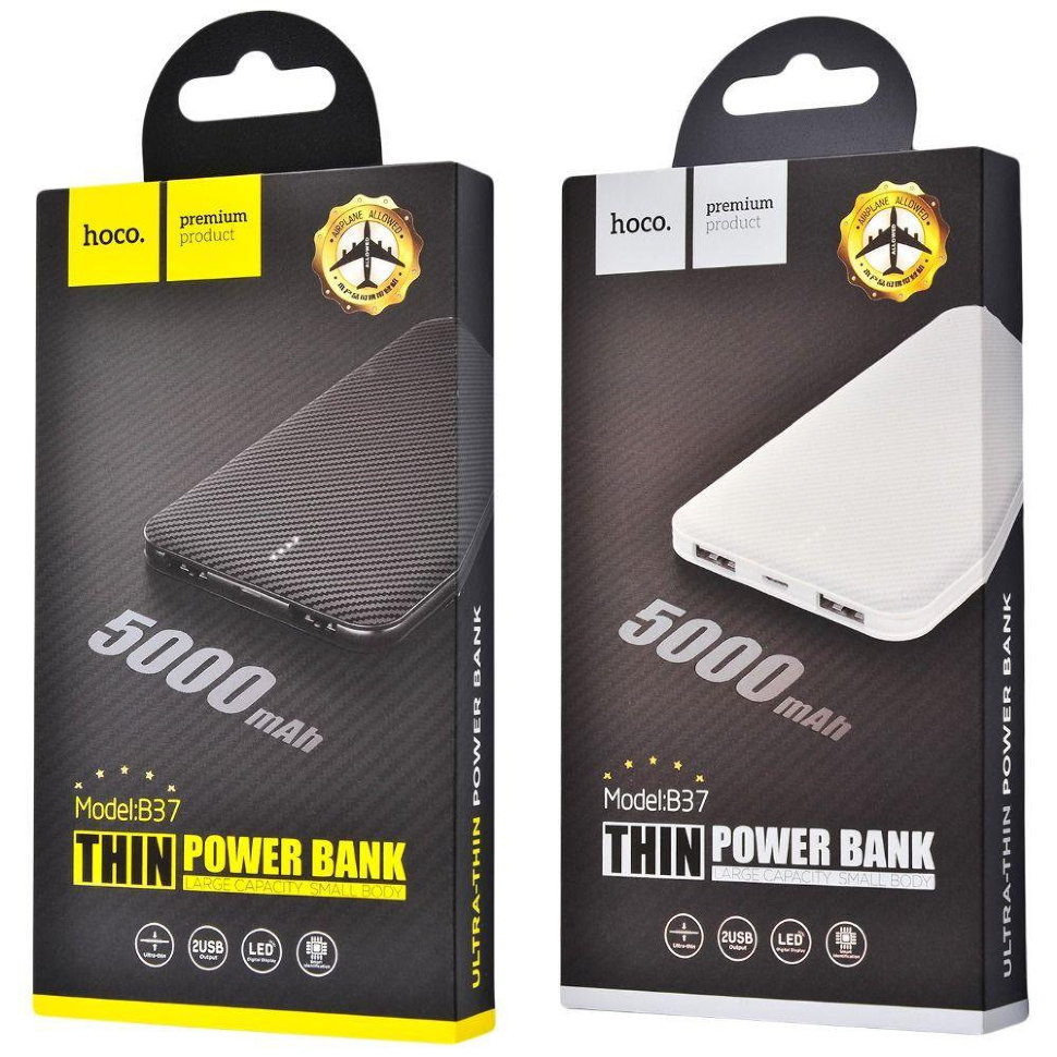 Внешнее ЗУ Power Bank HOCO B37 LED Persistent 5000mAh USB*2 черное