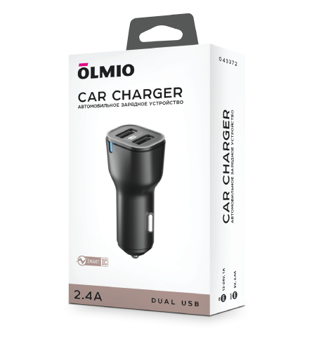 АЗУ Olmio 2*USB, 5V-2.4A, Max 12W, черное