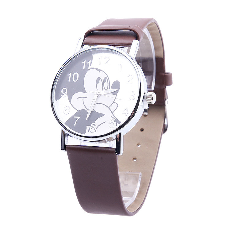 Часы наручные Mickey Mouse с кожаным ремнем коричневые