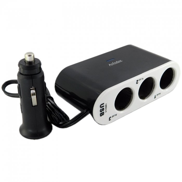 Разветвитель автомобильный WF-036 3 разъема с USB 1000mA