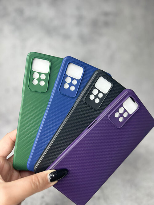 Накладка КАРБОН с защитой камеры INFINIX HOT 30i, фиолетовая