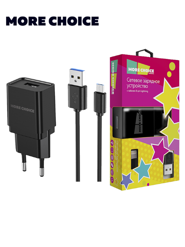 СЗУ More Choice с 1USB, 1.0A + кабель Micro USB 1м, NC33m (Black)