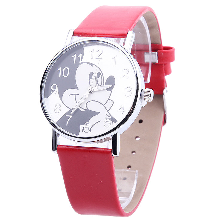 Часы наручные Mickey Mouse с кожаным ремнем красные
