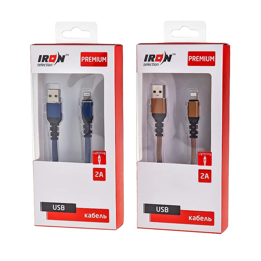 USB кабель на iPhone 5 Iron Selection PREMIUM ZT-11i 2A текстиль плоский кофейный