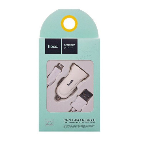 АЗУ с USB HOCO Z2, 1.5A + кабель iPhone 5, белое