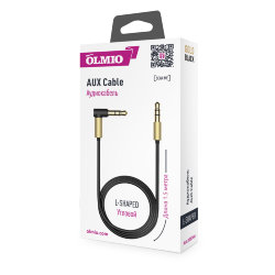 AUX кабель Olmio 3,5 * 3.5 угловой металлический штекер 1,5 метра черно-золотой