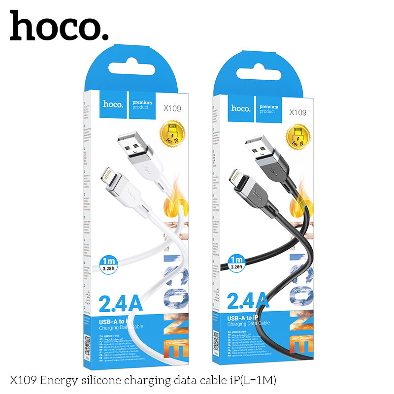 USB кабель на iPhone 5 HOCO X109 Energy Silicone, 1 метр, черный