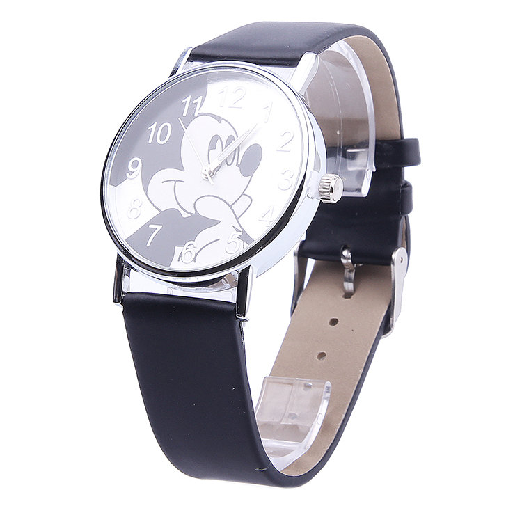 Часы наручные Mickey Mouse с кожаным ремнем черные