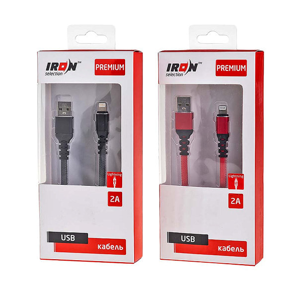 USB кабель на iPhone 5 Iron Selection PREMIUM ZT-11i 2A текстиль плоский красный