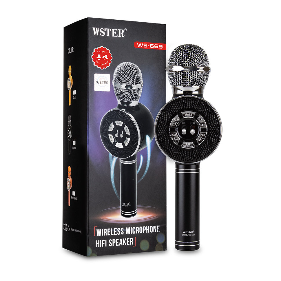 Микрофон-колонка WS-669 Bluetooth+FM+microSD+USB+AUX черная