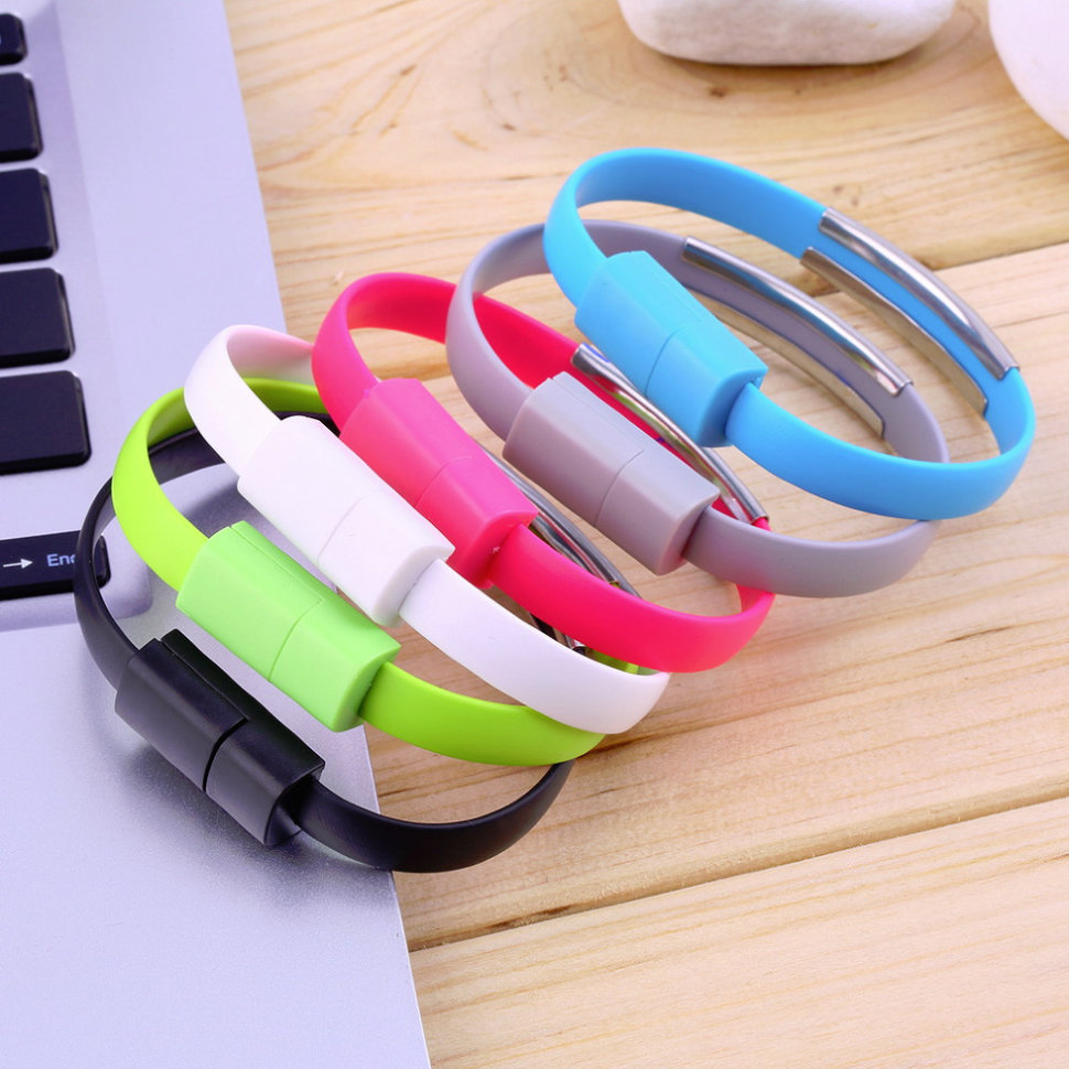 USB кабель-браслет на microUSB синий