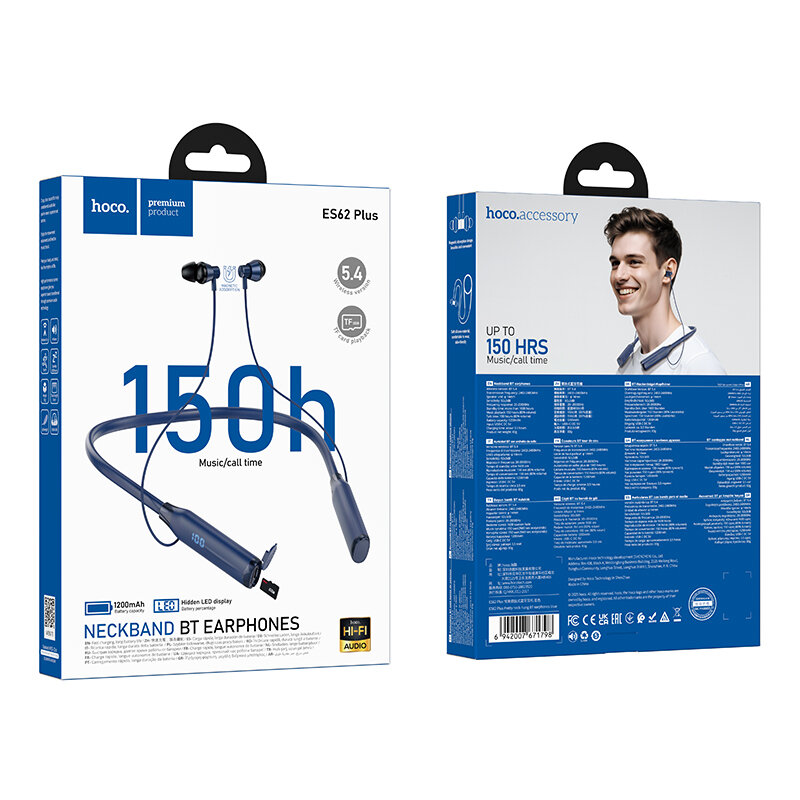 Гарнитура HOCO ES62 Plus Bluetooth, вакуумная, синяя