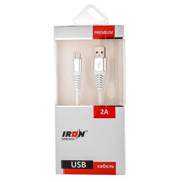 Кабель USB - MicroUSB Iron Selection PREMIUM 2A резиновый рифленый белый