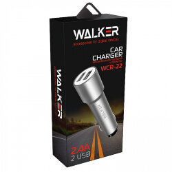 АЗУ WALKER WCR-22 2 разъема USB 2.4A удлиненный корпус + кабель MicroUSB серебро