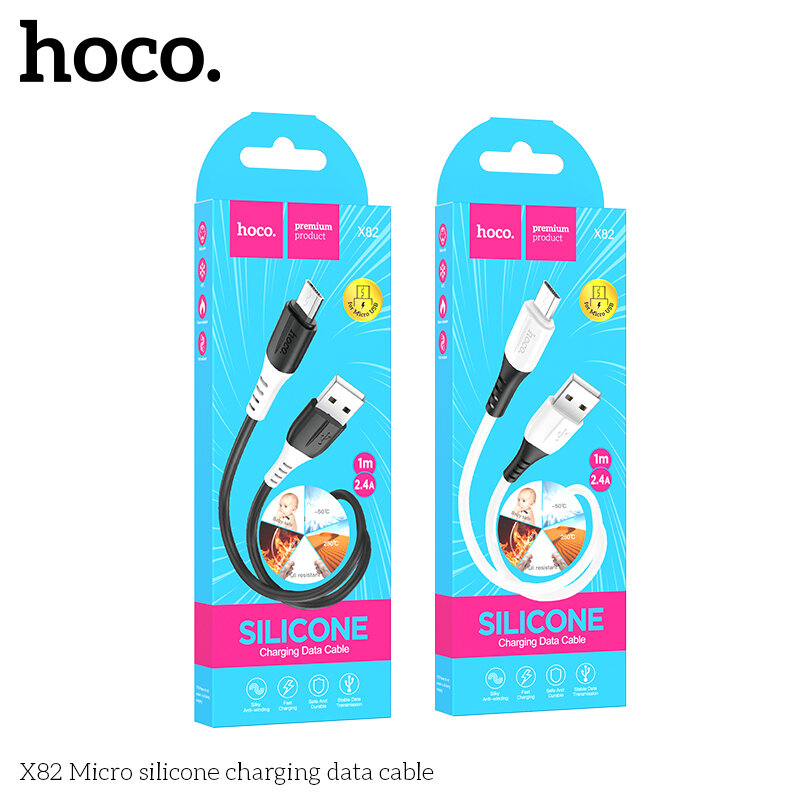 Кабель USB - MicroUSB HOCO X82 Silicone, 1 метр, белый
