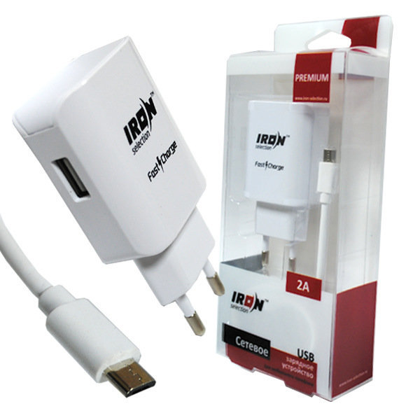 СЗУ с USB IRON Selection PREMIUM + кабель MicroUSB 2A Fast Charge белое NEW