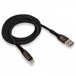 USB кабель на iPhone 5 WALKER C920 тканевый с индикатором черный 3.1A