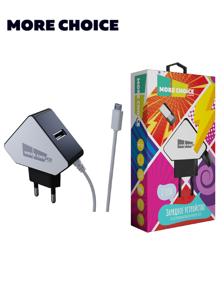 СЗУ More Choice с 2USB, 1.5A, встроенный кабель Micro USB, NC42m (White/Black)