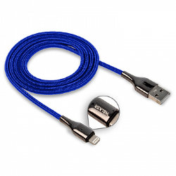 USB кабель на iPhone 5 WALKER C930 тканевый с индикатором синий 3.1A*