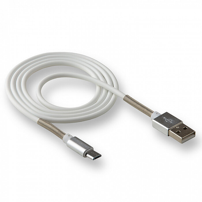 Кабель USB - MicroUSB WALKER C720 с пружинами белый, 2 метра
