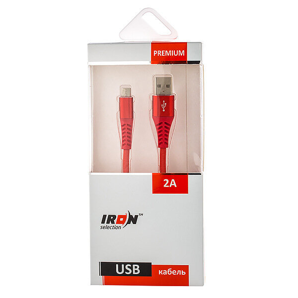 Кабель USB - MicroUSB Iron Selection PREMIUM 2A текстильный круглый красный