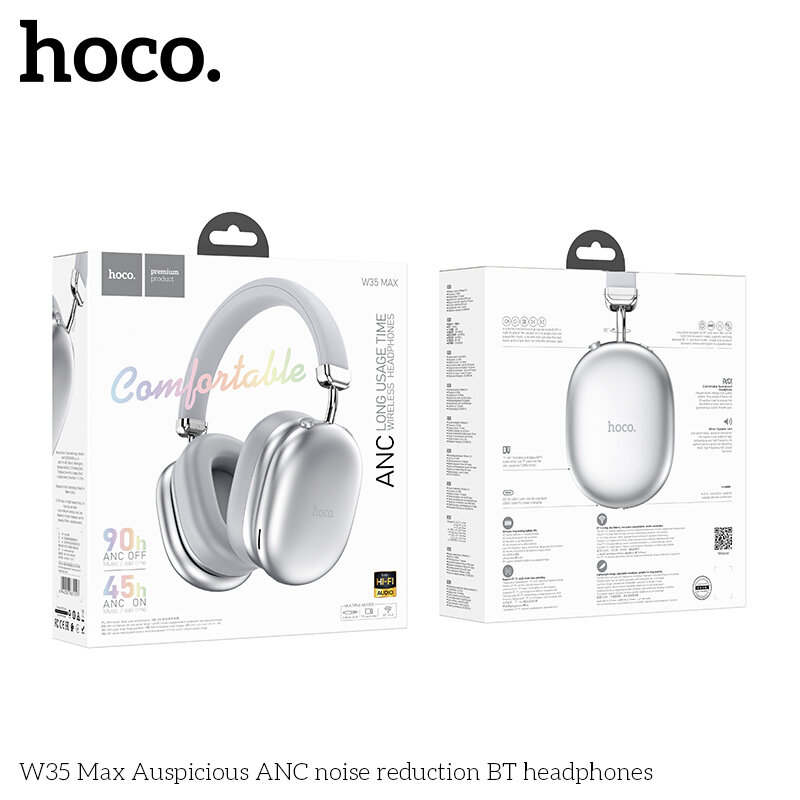Гарнитура Bluetooth HOCO W35 MAX ANC полноразмерная, серебро