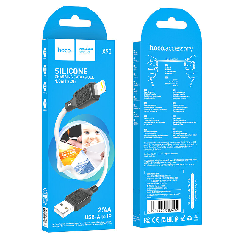USB кабель на iPhone 5 HOCO X90 Cool 2.4A белый