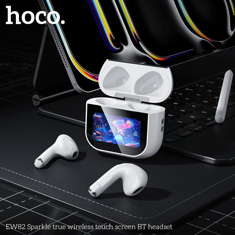 Наушники Bluetooth HOCO EW82 Sparkle TWS в кейсе с сенсорным экраном, белые