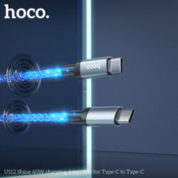 Кабель Type-C - Type-C HOCO U112, 60W, цветная градиентная подсветка, 1 метр, серый